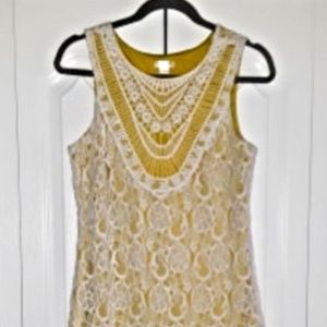 ** Pre Loved** LEMON YELLOW and white crochet lace